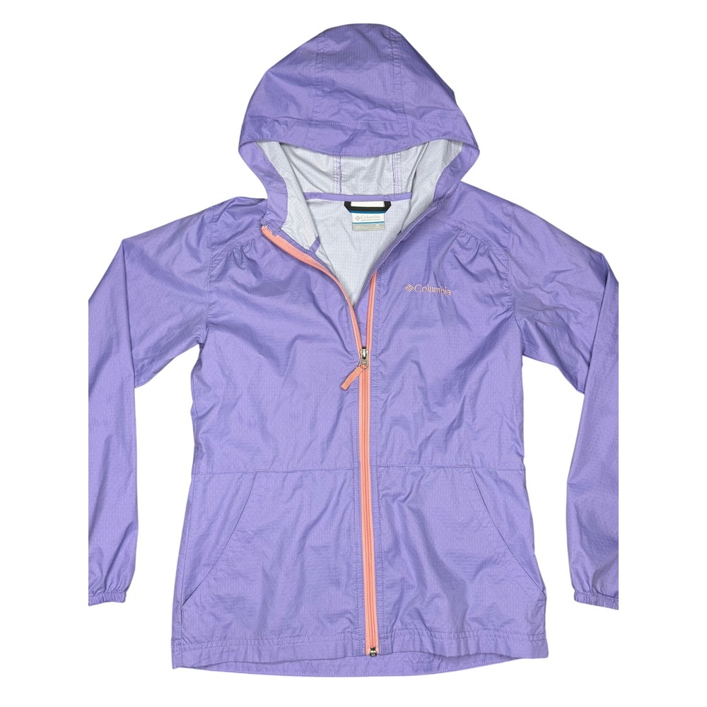 Columbia Windbreaker Jacket Size M 10/12 Purple Hooded Ripstop Full Zip